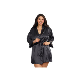 Nuisette grande taille noire avec peignoir satinés 